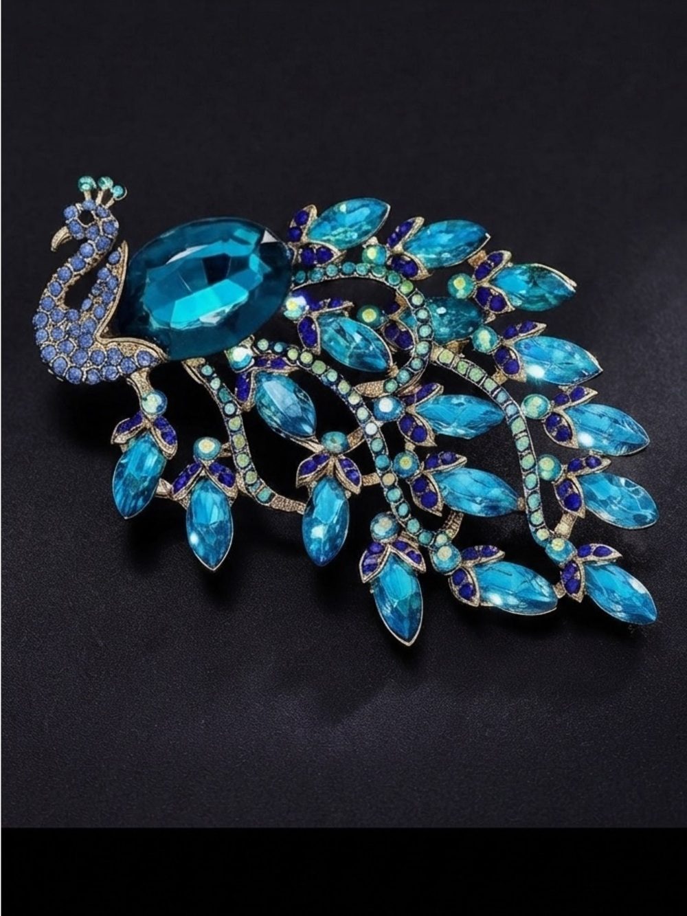 Lucky Blue Peacock Brooch Pin Pendant Austrian Crystal Rhinestone Brooch(NWT)